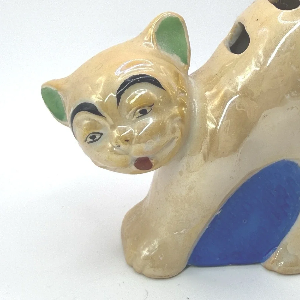 Lusterware Gold Castle Cat 1930's figural ceramic TOOTHBRUSH‎ HOLDER Japan